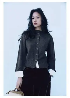 ZARA コンビニットカーディガン　レディースM ダークグレー