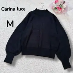 【カリーナルーチェ】ハイネック　長袖ニットプルオーバー　ぽわん袖　ブラック　M
