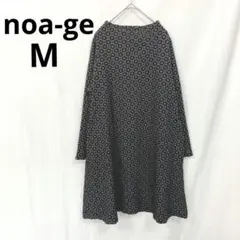 noa-ge▶長袖チュニック ワンピース M 黒 花柄 ゆったり 体型カバー