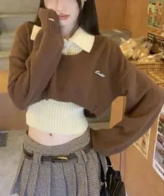 ショート丈ダメージニット+インナー 2点セット