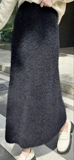 COCOMOMO 黒ファーロングスカート