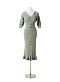 SNIDEL フロントボタンニットワンピース 5分袖リブニットワンピース ミント