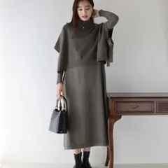 サイドリボンケープニットベスト＆リブニットワンピース セットアップ