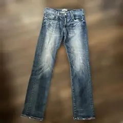 【美品】ユニクロ　デニム 33インチ　スリムフィット　ダメージ