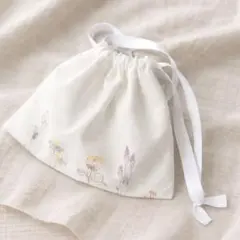 花柄刺繍巾着　ハンドメイド作品