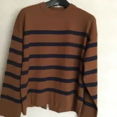 ブラウン ネイビー ストライプ 長袖ニット　美品　センソユニコ　慈雨