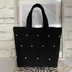 No.82 ヌビバッグ　トートバッグ　ブラック　パール付