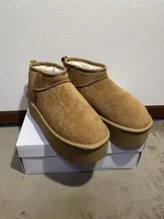 厚底ムートンブーツ　キャメル　ブラウン　茶色　起毛