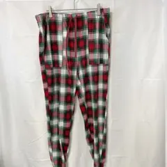 ノーブランド イージーパンツ ジョガー チェック L 赤緑白 綿 ルームウェア