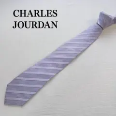 【美品】シャルルジョルダン ネクタイ 薄紫 ストライプ柄 シンプル【n8219】