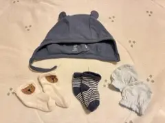 【GAP】 ボンネットハット ブルー 0-3month、靴下、ミトンセット