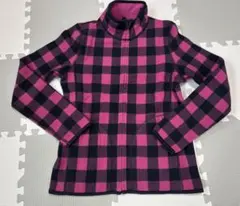 フリースジャケット ピンクと黒のチェック柄