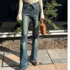 GRL　グレイル　ウエスト折り返し　フリンジフレアデニム　Sサイズ