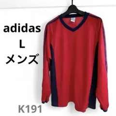 adidas L Vネック長袖 ドライ Tシャツ 日本製 レッドネイビー メンズ