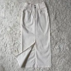 アズール　ハイウエストスリットタイトスカート　S　オフホワイト　ロング◆A958