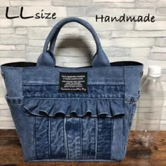 coco✤様専用☆デニムリメイク☆サイドポケット付きトートバッグ フリル♡ LL