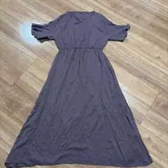 パープル 半袖 ロングワンピース Lサイズ