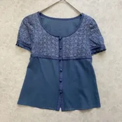 ROPE ドット刺繍レース シアーブラウス 半袖 ネイビーのサムネイル