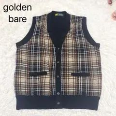 s2847【ゴールデンベア】メンズ ニット ベスト フロントオープン チェック柄