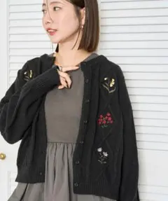 FREAK'S STOREダイヤ柄 ケーブル フラワー刺繍 ニットカーディガン
