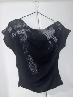y2k グランジ系　オフショルダーTシャツ　ブラック