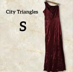 City Triangles【S】 ワンショルダードレス ボルドー 光沢サテン
