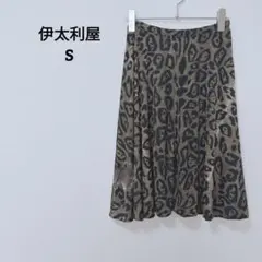 伊太利屋　スカート　ひざ丈　フレア　アニマル柄　ヒョウ柄　ストレッチ　高級感　Sのサムネイル