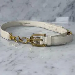 イタリア製 CELINE セリーヌ 細ベルト 金具 ホワイト 白 チェーン 本革のサムネイル