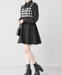 Darich 다리치 트위드 비스체 셔츠 원피스 세트 블랙