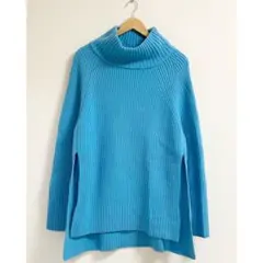 h956_NOBLE 美品★ファインメリノサイドオープンニット 毛　ハイネック