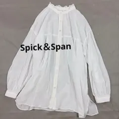 Spick & Span ギャザー半袖シアーブラウスシワ加工ピンクベージュ未 
