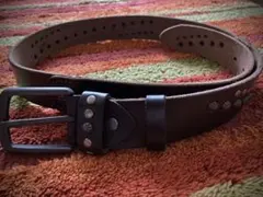 新品未使用 スカル スタッズ ハトメ レザーベルト ダークブラウン ハンドメイド