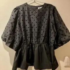 週末セール　ベリテ　ドットバルーンペプラムブラウス　ブラック　黒　シアー　美品