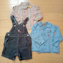 ミキハウスのオーバーオールとシャツのセット　80cm