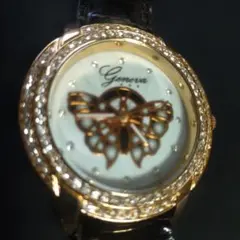 【稼働品】Geneva 腕時計 レディース 蝶 バタフライ ラインストーン