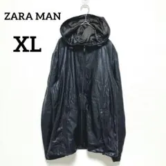 ザラマン　フェイクレザージャケット　XL　黒　フード付き　ジップアップ　1893