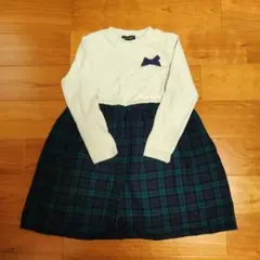 リボン付きチェック柄ワンピース 110cm【BeBe】