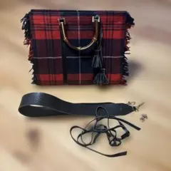 ウール　チェック柄バック