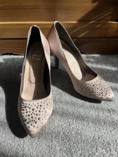 ビジュー付ハイヒール 8cm パンプス ベージュ 23