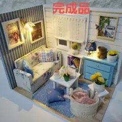 ♡.完成品ミニチュアドールハウス (アクリルケース.電池付き)ブルー