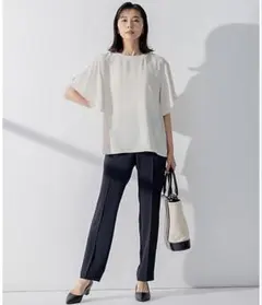 未使用 現行品 23区ストレッチジョーゼット バンドカラー とろみ 