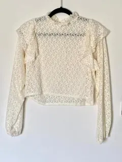 ZARAアイボリー レース フリル 長袖ブラウス