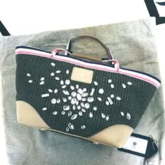 美品 ADMJ トートバック スワロフスキーかごバック本革ベージュ