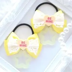 (334) pop 平成女児 ヘアゴム♡ ハンドメイド 蓄光 黄色 星