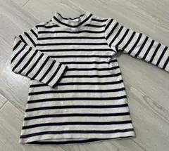 無印　ストライプ柄ハイネック長袖カットソー 100