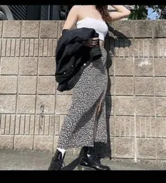 シャギーヒョウ柄ロングスカートのサムネイル