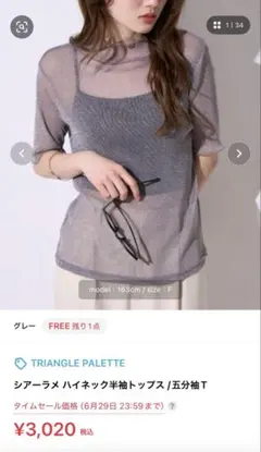 TRIANGLE PALETTE シアーラメ ハイネック 半袖トップス