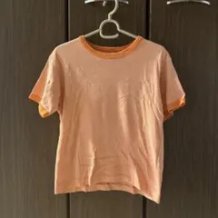 オレンジ ボーダー リンガーTシャツ 半袖