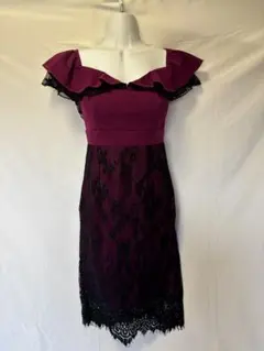 [DazzyStore]オフショルダー レース切り替え ミニドレス パープル