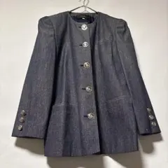 レリアン ノーカラージャケット 9 号　デニム調 シルバーボタン レディース